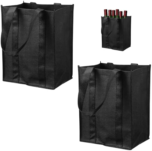 Leogony 2PCS Wine Bottle Carrier 6 Bottles, Champagne Storage Bag, Black Reusable Felt Gift Bags (31 X 25 X 18cm)
