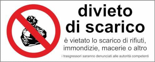 M-ITALY CARTELLO SEGNALETICO UNI - DIVIETO DI SCARICO mod 2 - Adesivo Extra Resistente, Pannello in Forex, Pannello In Alluminio (60x25, Alluminio)