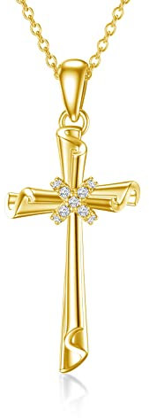 Rikelus Kreuz Halskette 9ct Gold 375 für Frauen, Echtgold Kreuz Anhänger Goldkette Kreuzkette Jederly Geschenke Für Geburtstag Jubiläum Abschluss 40+5 cm