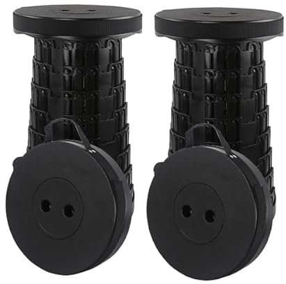 Rshuhx 2pcs Sgabello Pieghevole Portatile,Adulto Sedia Pieghevole, Sgabello da Campeggio,Sgabello Leggero Retrattile per Barbecue All'aperto Sgabello da Pesca Carico Massimo 460lbs/210kg(Nero)