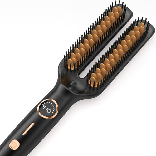 Nimmu Glättbürste,Verbrühungsschutz Glätteisen Ionen Glättungsbürste Mit LED-Anzeige,Doppel Glättungskamm Hair Straightener Brush,Dual-Voltage 5 Wärmestufen Schnelles Aufheizen Haarglätter Bürste