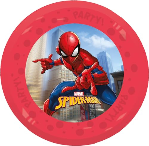 Procos - Plato de plástico Spiderman, 4 piezas, reutilizable, vajilla de fiesta para cumpleaños o fiesta temática, superhéroe