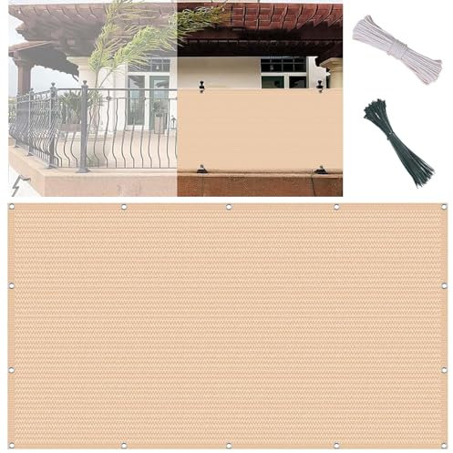 Brise Vue Renforcé 55 x 80 cm Protection Contre Le Vent, Les Intempéries Brise-Vue pour Clôture et Balustrades avec Cordons et Attaches de Câble pour Clôture Porches, Couleur Crème