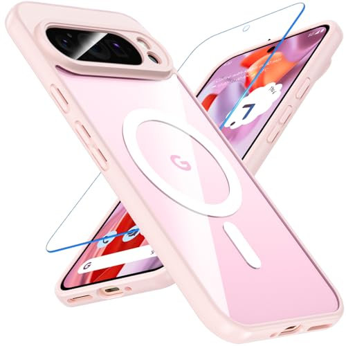 OWKEY Cover Magnetica per Google Pixel 9 Pro XL, Compatibile con MagSafe, [Antiurto di Grado Militare] Custodia Sottile Case (Rosa)