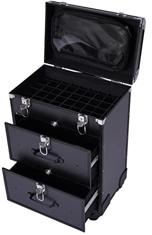 Kosmetikkoffer Trolley Professionell Make Up Koffer Nägel Koffer Friseurkoffer mit Rollen Abschließbar Schminkkoffer Damen für Reise Kosmetikerin (Schwarz)