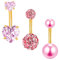 Besyvvin 3er Kurzes Bauchnabelpiercing 6mm Rosa Chirurgenstahl klein Bauchpiercing Gold Herz Piercing Bauchnabel Ring Damen