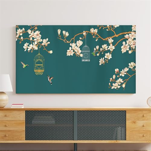 Mateju TV Dust Cover Indoor Universal TV Cover for Wall Mounted Elastic Dustproof TV Screen Protector for 32”to 85” Television/PC Display, Classic Style Home Decoration (65inch,Birds)