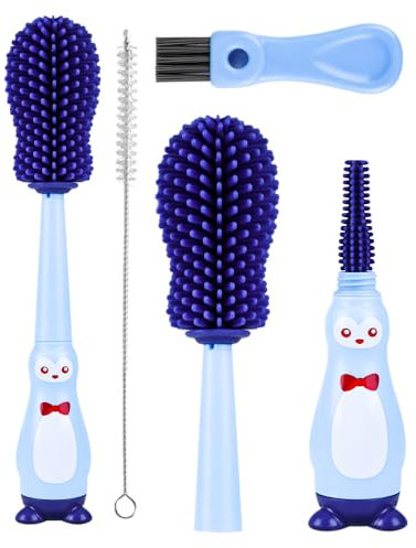 Baby Flaschenbürste Set, komplettes Flaschenreinigungsset, 4 in 1 Silikon Babyflaschenbürste, BPA-frei, mit Silikonbürste, Nippelbürste, Strohbürste, EIN Kleiner Pinsel, für Reinigen Von Babyflaschen