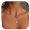 Dochais Kreuz Kette Damen Silber Klein, Halskette Kreuz Damen, 14K Gold Vergoldet Kette Kreuz, Kreuz Kette mit Zirkonia, Halskette Choker Kreuz, Kette mit Kreuz Anhänger Silber für Frauen Damen