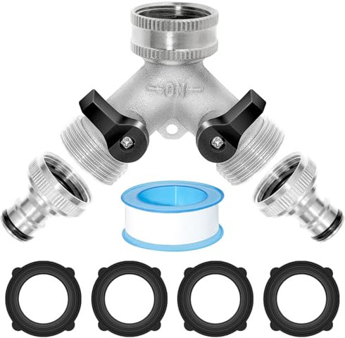 Répartiteur d'eau 2 voies 3/4 - Répartiteur en Y - Raccord d'eau de 2 appareils avec interrupteur séparé - Pour machine à laver, cuisine, jardin, pelouse