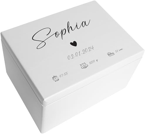 Creative Deco Personalised Baby Memory Box - Heart | Custom Keepsake Boxes | Unique Gift for Newborn Boy or Girl | Customised Wooden Storage Box with Hinged Lid | UV Print