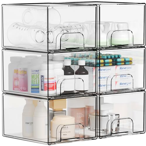 Yieach Stapelbare Schubladen, 11,2 cm hoch, Make-up-Organizer, Arbeitsplatte, transparente Acryl-Aufbewahrungsbehälter für Schminktisch, Badezimmer, Unterschrank, Kunststoff-Babyflasche und