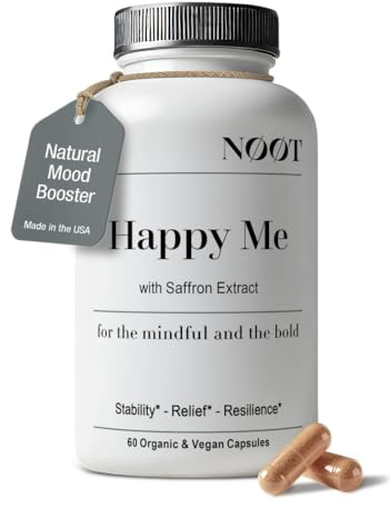 NOOT Happy Me – Natural Mood Support Supplement for Women and Men, Saffron Supplement, Rhodiola & Maca Adaptogens for Calm, Focus & Emotional Balance, Happy Pills, Vegan, Plant-Based, 60 Capsules