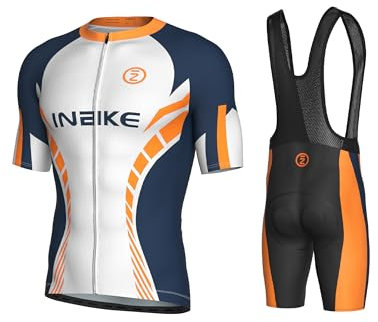 INBIKE Radtrikot Herren Kurzarm Set mit Sitzpolster Fahrradtrikot Sommer Gepolsterte Trägerhose Atmungsaktive Fahrradhose Trikot für Rennrad Radsport MTB XXL