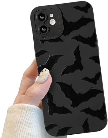 Compatible for iPhone 12 Case, Black Cool Cute Bats Case Design for Women Girls, Soft TPU Slim Profile Anti-Slip Shockproof Protective Phone Cover for iPhone 12