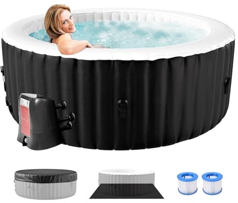 Obqer Hot Tub hinchable para 4 personas, 2400 W interior/exterior, piscina de spa de invierno, con 120 chorros de aire, protección contra heladas, 799 litros, a prueba de fugas, ahorro de energía