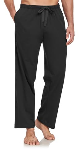 COLORFULLEAF Men’s Pyjama Bottoms Soft Knit Loungewear Comfort Jogging Tracksuit Bottoms Pants with Pockets(Black,XL)