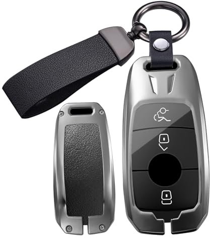 ontto Coque de protection pour clé de voiture compatible avec Mercedes A C E S G Classe GLC CLE CLA W177 W205 W213 EQA A200 - Boîtier en métal et porte-clés - 2/3/4 boutons-B - Noir
