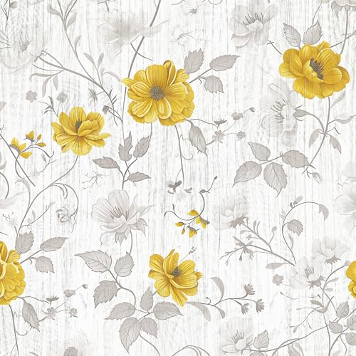 Selbstklebende Tapete, graues, florales, nahtloses Textur-Kontaktpapier, abziehen und aufkleben, goldenes Blumen-/Pflanzenmuster, 44X600CM, abnehmbare Tapeten-Dekofolie für Wandschrankmöbel