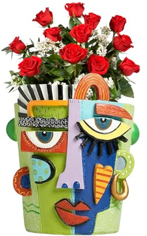 Ruwshuuk Cache-Pot Visage Abstrait - Design Humoristique pour | Support pour 15cm en Résine Artistique - Déco d'Intérieur pour Jardin et Terrasse