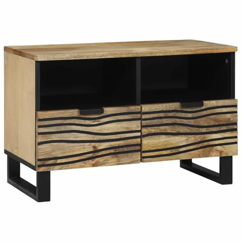 vidaXL TV Cabinet with Drawer Brown 70 x 33 x 46 cm Solid mango wood, Living Room Storage, Rectangular Rustic Tv Cabinet, Durable Media Center, Home Furniture Organizer, Entertainment Unit