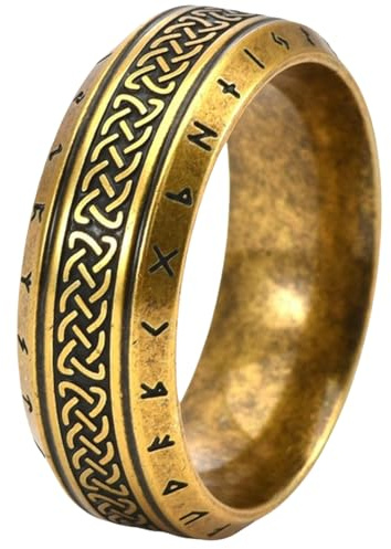 Jpltlvy Wikingerrune, Titanstahlring, keltischer Knoten, nordischer Schmuck für Männer, antiker vergoldeter Ring, mittelalterliches Geschenk für ihn.