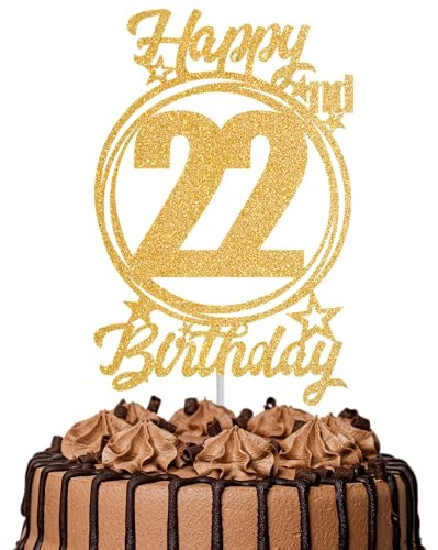 1Pc Happy 22nd Birthday Cake Topper – Gold Glitter “Cheers to 22 Years” Decoration | 22 & Fabulous Cake Topper for Women Men | Birthday Party or Anniversary Cake Decor Supplies