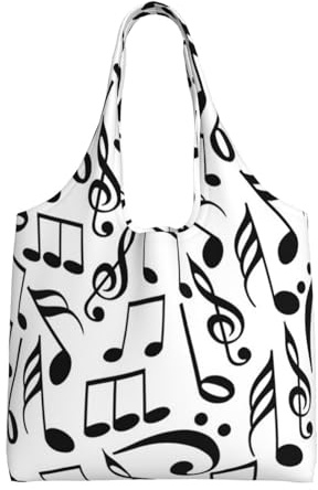 Zouey Einschultrige Canvas-Tasche, Canvas-Tragetasche für Damen, Schultertasche, Einkaufstasche, Musiknoten mit Notenschlüssel