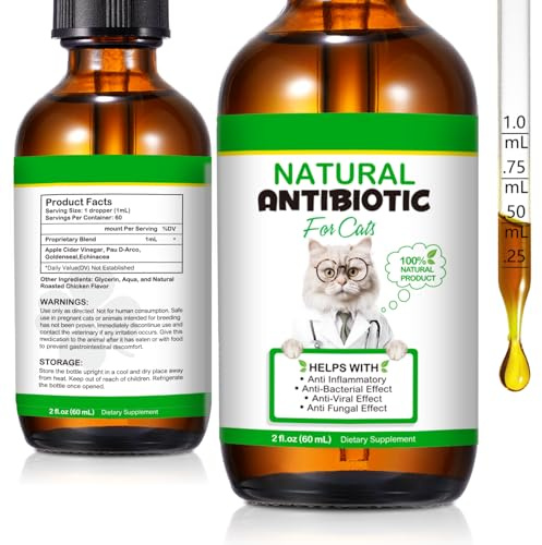 Antibiotiques naturels pour chats - 60 ml - Antibiotiques pour les infections - Soutient le système immunitaire et les allergies - Soulage les démangeaisons - Antibiotiques pour les UTI