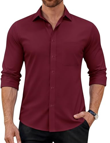 J.VER Hemd Herren Langarm Unifarben Business Casual Bügelfrei Stretchhemd | Für Büro Party Club Reisen Alltägliche, Elegant Modische Formell Lässig Männerhemd, Knitterfrei Atmungsaktiv Weiche Bequem