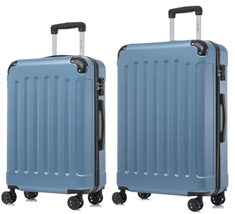 YONSLY Premium Reisekoffer TSA-Schloss,YKK-Reißverschluss Hartschalen-Koffer Trolley Kabinenkoffer Rollkoffer Suitcase Handgepäck 4 Rollen (Grau Blau, L-XL-Set)