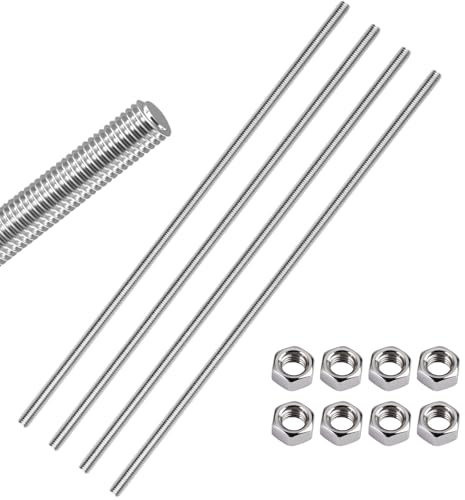 4 Stück Gewindestange M5 x 200mm mit 8 Stück M5 Sechskantmuttern, Rechtshänder Gewindestab, Edelstahl Gewindestangen für MöBelbau, Maschinenmontage Befestigung und Verbindungen, 0.8mm Gewinde Abstand