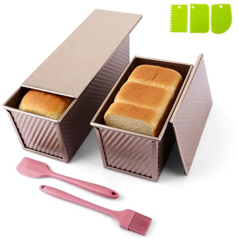 Ghligna 2 Stück Kastenform mit Deckel, 31.8x12x11.43cm Roségold Brotbackform mit Deckel, 21.6x12x11cm Toast Backform, Toastbrotform mit Belüftungslöchern, Brotform, Antihaft Backformen für Brot, Toast
