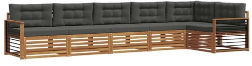 vidaXL Outdoor-Sofagarnitur mit Kissen 6 pcs Natur und Anthrazit, Gartenmöbel, Moderne Sofa-Garnitur, Eck-Sitzgruppe für Lounge draußen, bequemer Terrassenstuhl
