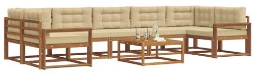 vidaXL Outdoor-Sofagarnitur mit Kissen 8 pcs Natur und Beige, Ecksofa-Set aus Akazienholz, modernes Gartenmöbel, Flexibles modulares Sitzen für Terrasse und Hinterhof-Lounge, beige Stil