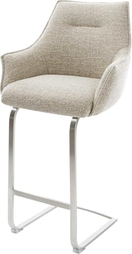 DELIFE Barstuhl Alja-Flex Freischwinger Flach Edelstahl Silberfarben Webstoff Soft Beige Taschenfederkern