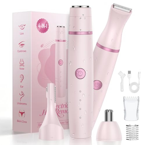 Rasierer Damen,4-In-1 Intimrasierer für Frauen,Gesichtshaarentferner,Nasenhaartrimmer&Augenbrauenrasier, Trocken&Nass Damenrasierer Elektrisch für Bikinizone,Gesicht,Nase/Ohren,IPX6&USB Aufladung Rosa