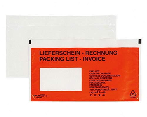 250 Stk. DOCUFIX Dokumententaschen *Lieferschein/Rechnung*, DIN Lang 240x110mm / mit Aufdruck Lieferschein/Rechnung