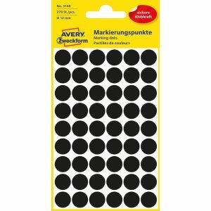 AVERY Zweckform 10 x Markierungspunkte 12mm VE=270 Stück schwarz