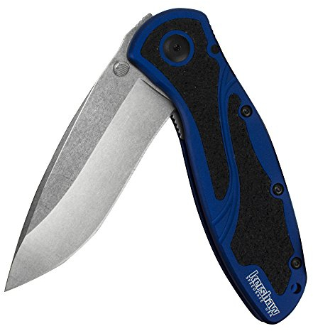 Kershaw Blur, Navy Blue Stonewashed (1670NBSW) Taschenmesser, 3,4 Stonewashed 14C28N Stahlklinge, Griff aus eloxiertem Aluminium mit schwarzen Trac-Tec-Einsätzen, SpeedSafe offen, wendbarer