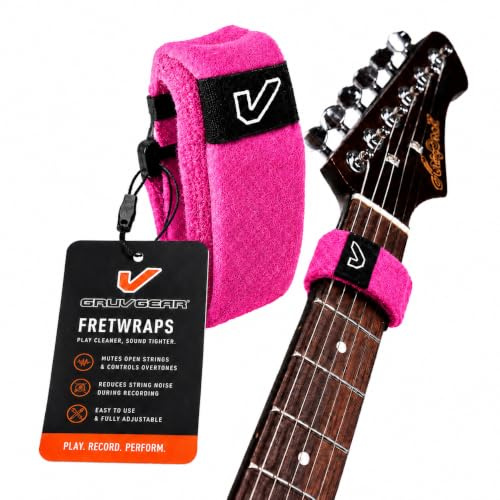 Gruv Gear Fret Wrap & Guitar Mute, Fretwrap for Acoustic, Electric & Bass | String Dampener Recording, Tapping & Practice Accessory (1 Pack, Medium Pink, Fits 5 String Bass, 7 String Guitar)