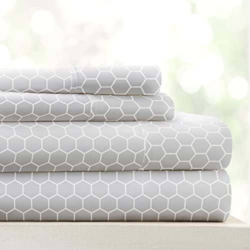 Linen Market 4 Piece King Sheet Set - Breathable, Double-Brushed Patterned Cooling Sheets – Oeko-TEX Certified Ultra Soft & Wrinkle-Free 16 Deep-Pocket King Sheets - Easy Care Honeycomb Light Gray