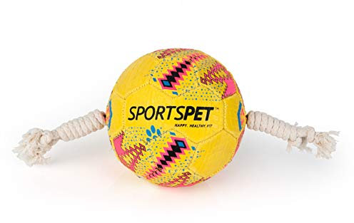 SPORTSPET Tough Durable Football Training Ball With Ropes - Dog Toy - Exercise Ball - Non Toxic And Environmentally Friendly - For Dogs And Puppies - Size 1