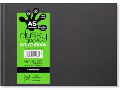 Artgecko A5 Casebound Sketchbook 150gsm 92 Pages | Thick Paper Hardcover Artists Drawing Pad for Pencil Sketching, Pen & Ink, Oil Pastels and Crayons