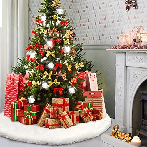 HOWAF Luxus Weihnachtsbaum Decke Weiss Dicker Plüsch Weihnachtsbaum Rock, 120cm Weihnachtsbaum Teppich rund, Unterlegdecke für Weihnachtsbaum, christbaumdecke weiß für Weihnachtsbaum Deko