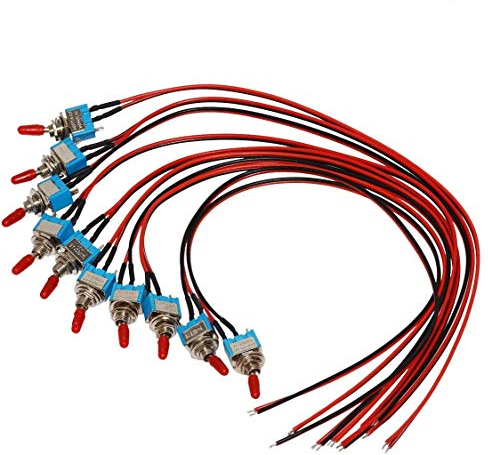 DONJON Kippschalter 12V,ON/OFF SPST mit vorgelöteten Drähten,3V/5V/12V/24 V/72 V/110V/220V/240 V Kippschalter für Licht,Testmaschine,Industrieanlagen.(mit 20AWG Draht)3 Pins 2 Positionen.