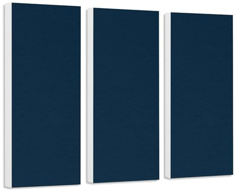 platino24 Akustikpaneele 3 Elemente Colore Rechteck 825 x 275 x 50 mm Nachtblau I Schallabsorber aus Basotect ® G+ mit Akustikfilz I Schalldämmung Wand & Decke I Akustikelement Wandpaneel
