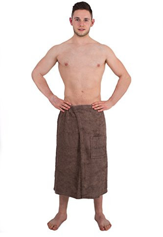 Julie Julsen - Tuta da sauna da uomo, 70 x 160 cm, chiusura in velcro e elastico, 100% cotone, tasca in noce, colore: noce