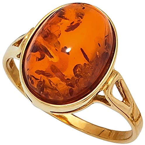 Jobo Damen-Ring aus 375 Gold mit Bernstein Oval Größe 54