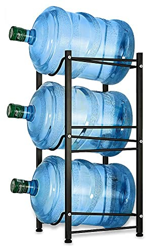 NEALA Water Cooler Jug Rack 5 Gallon Water Bottle Holder Storage Shelf 3 Tier Heavy Duty Stackable Water Cabinet Dispenser Organizer for Home Office, Black